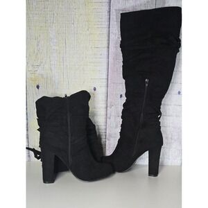 Shoedazzle  Jimari Black Faux Suede Knee High Boots Women's 8 Heels